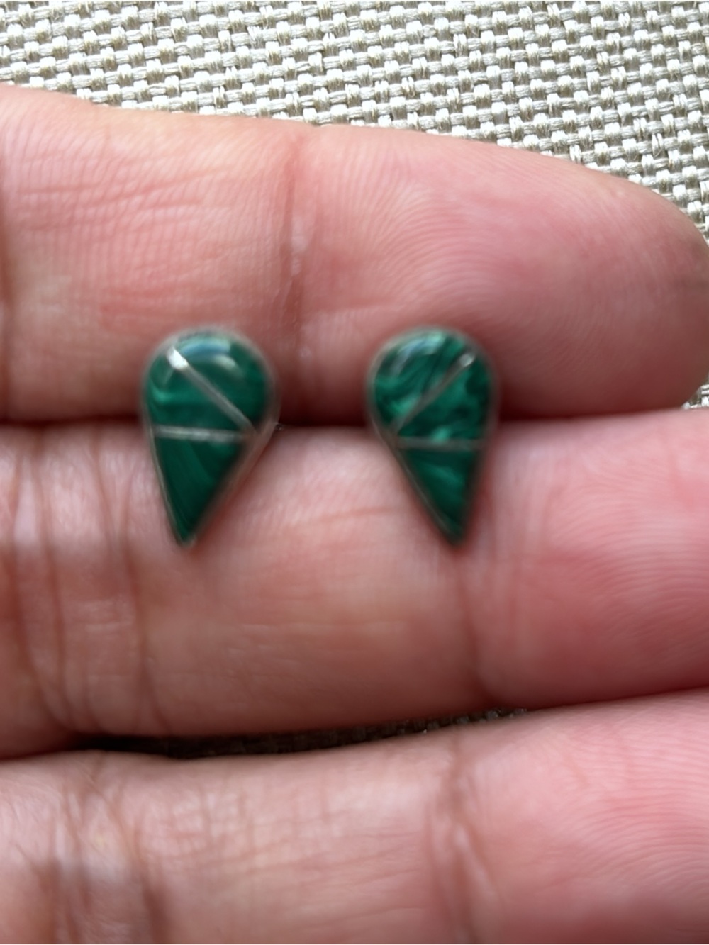 Malachite and Sterling Silver Teardrop Stud Earrings - Women Jewelry
